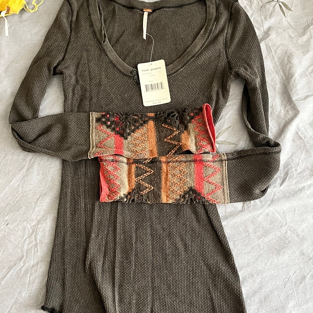 Free People Charcoal Black Thermal with Knit Cuffs